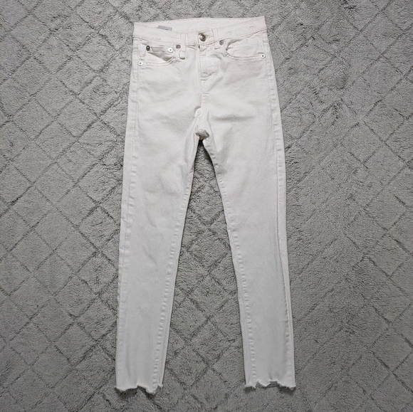 R13 Jeans Women's 24 White Riot The Drop Skinny High Rise Stretch Crop - Picture 1 of 12